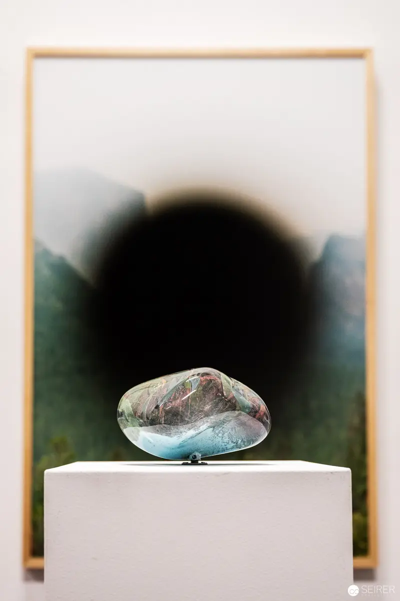 Translucent Stone Suspended in Monochromatic Minimalist Display