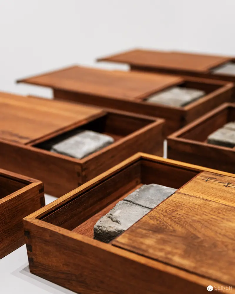 Ai Weiwei's Wooden Boxes with Stone Fragments at Albertina Modern