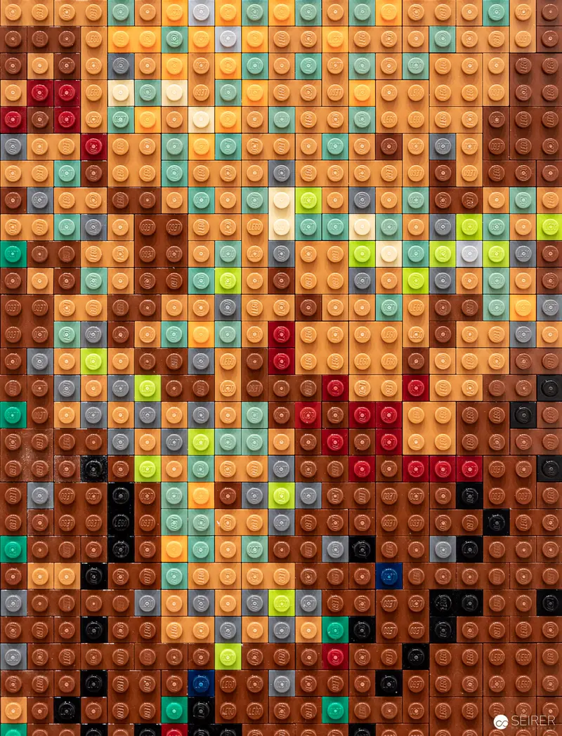 Mosaic of Colored LEGO Bricks Forming Intricate Pixelated Abstract Composition