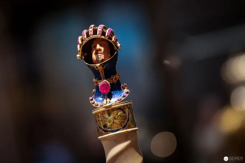 Ornate Royal Scepter with Decorative Jeweled Headpiece at KHM Exhibition