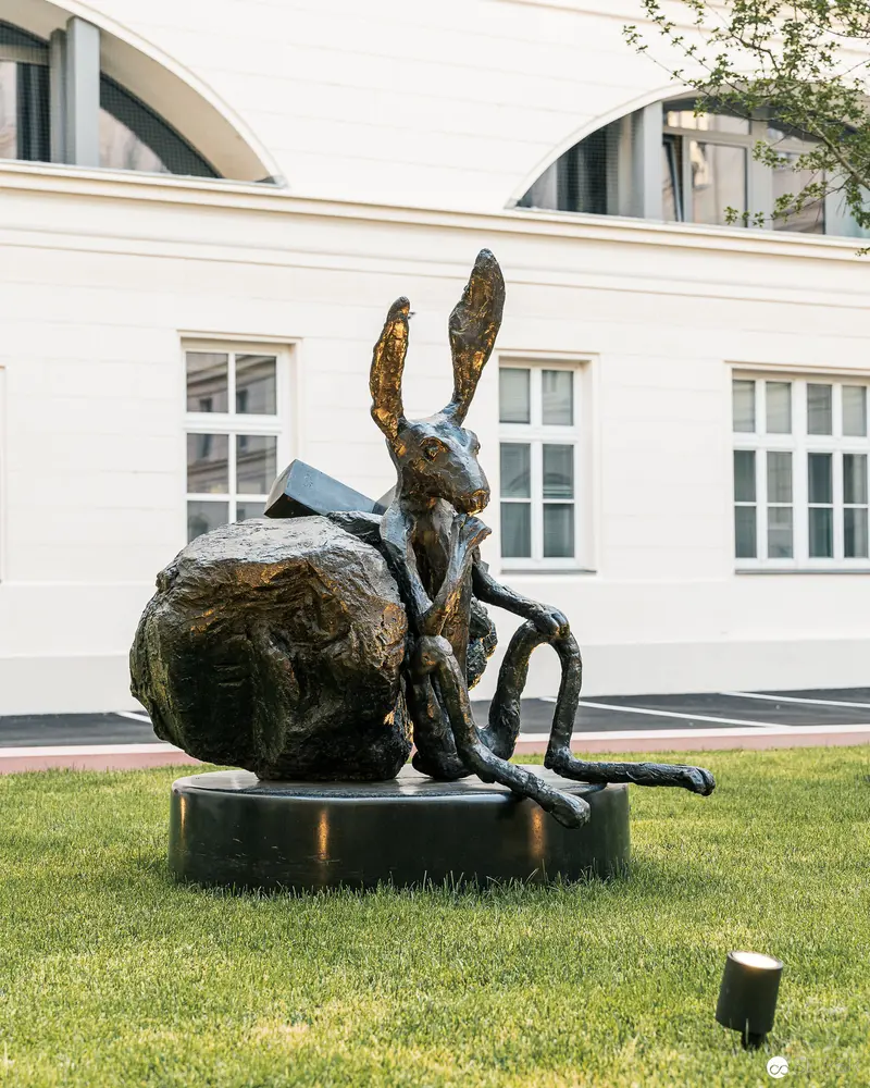 Bronze Hare Sculpture on Grass at Heidi Horten Collection Exhibition, Vienna 2022