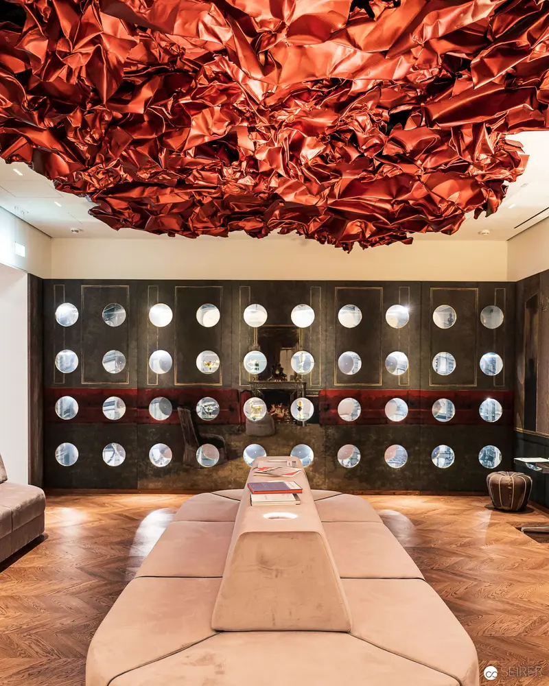 Heidi Horten Collection "Open" Exhibition: Dramatic Red Ceiling Installation in Vienna Gallery