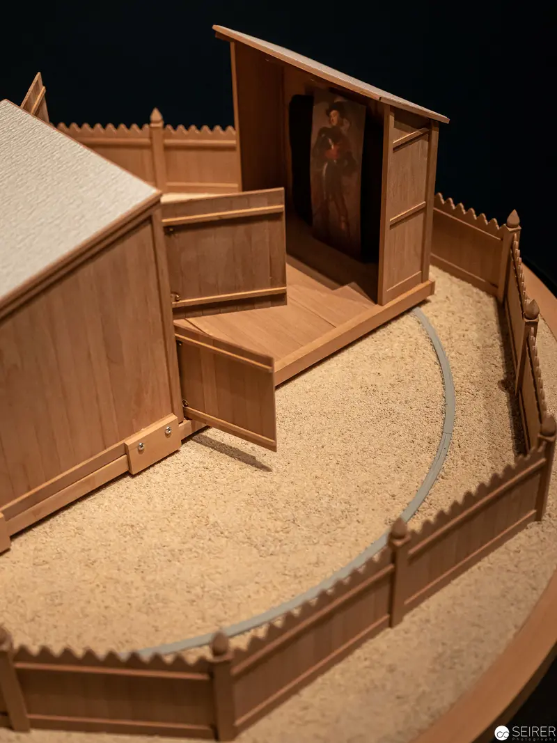 Architectural Model with Textured Ground and Wooden Enclosure