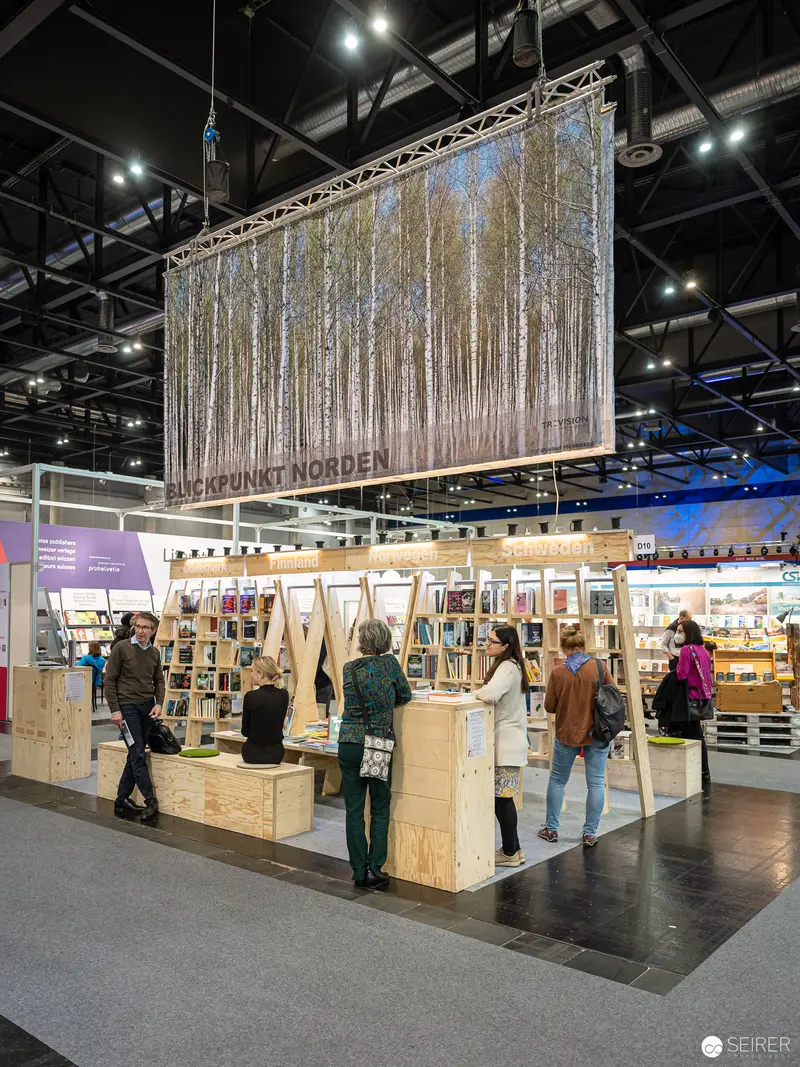 Buch Wien 2022 Book Fair: Literary Display with Birch Forest Backdrop
