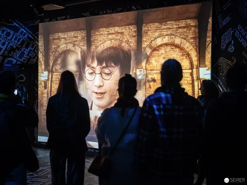 Harry Potter Exhibition Silhouettes Viewing Illuminated Wizard Portrait in Vienna