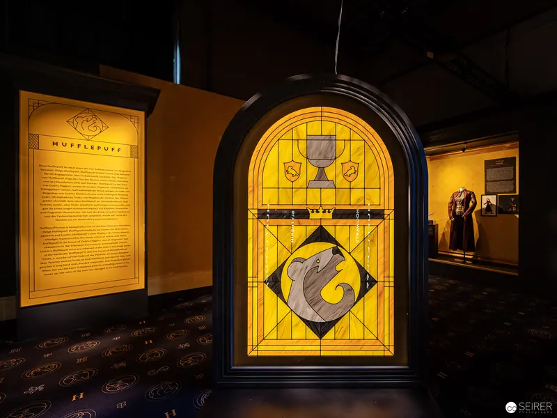 Hufflepuff Stained Glass Window at Harry Potter Exhibition, Vienna