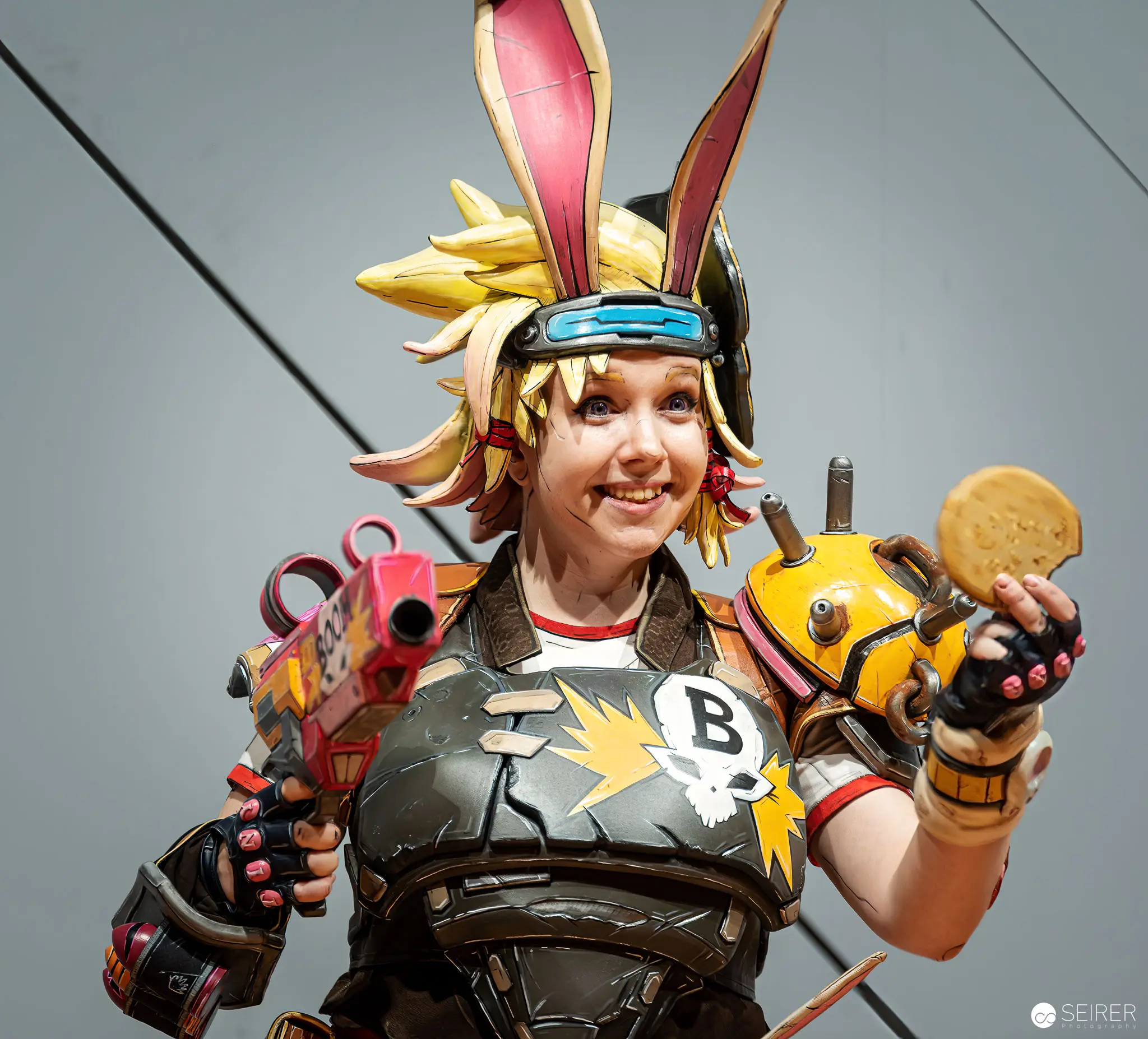 Bunny-Eared Cosplayer with Yellow Robot at Vienna ComicCon 2022 Championship