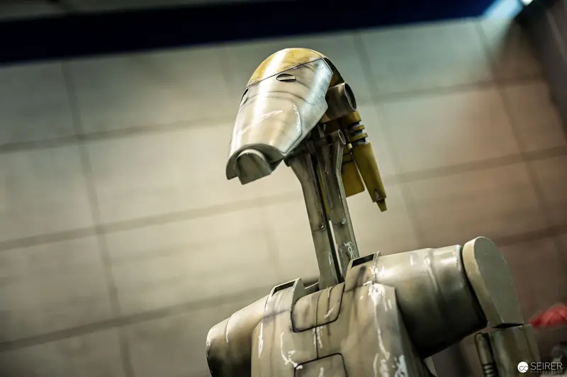 Robotic Figure with Elongated Head at Science Fiction Exhibition