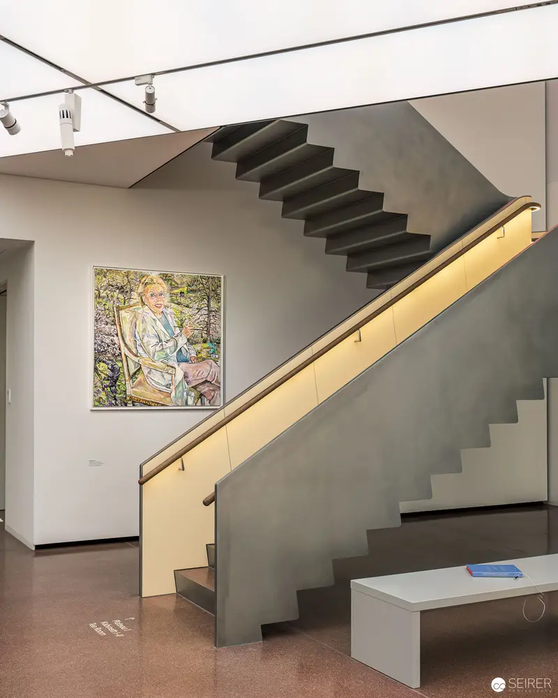 Heidi Horten Collection Exhibition View with Illuminated Staircase and Artwork
