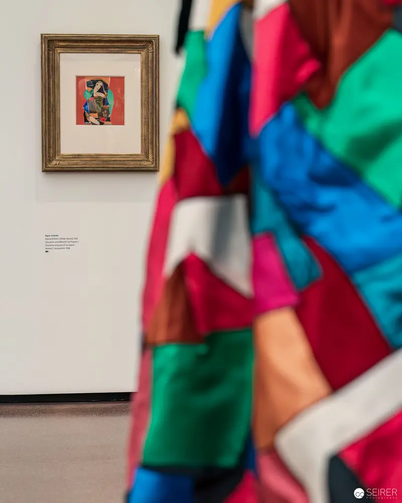 Framed Artwork and Colorful Textile in Heidi Horten Collection Exhibition