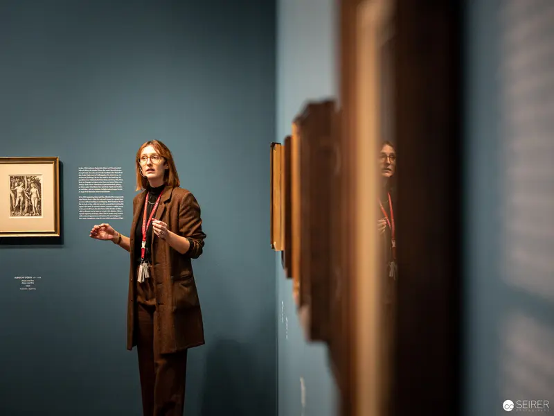 Curator Exploring Print Exhibition at Albertina Museum's Dürer, Munch, Miro Show