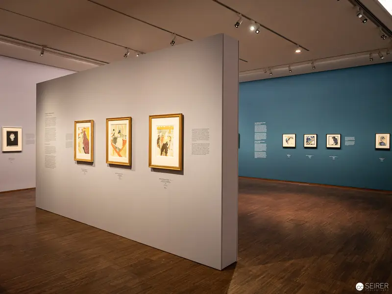 Albertina Exhibition View of Printmaking Masters on White and Blue Walls