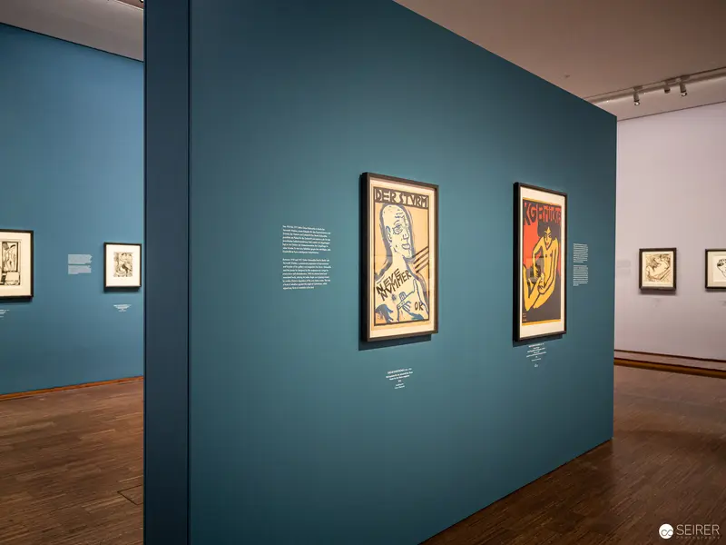Albertina Exhibition View of Master Printmaking Artworks on Teal Walls
