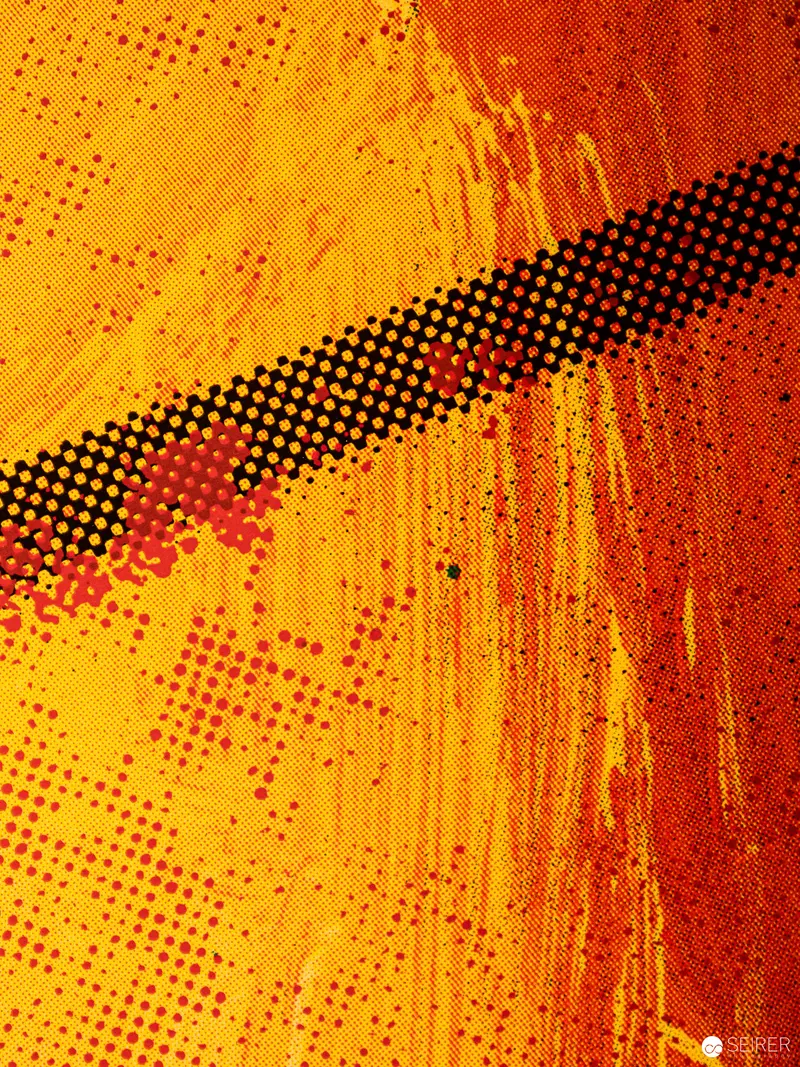 Halftone Abstraction in Vibrant Yellow and Red Printmaking Texture