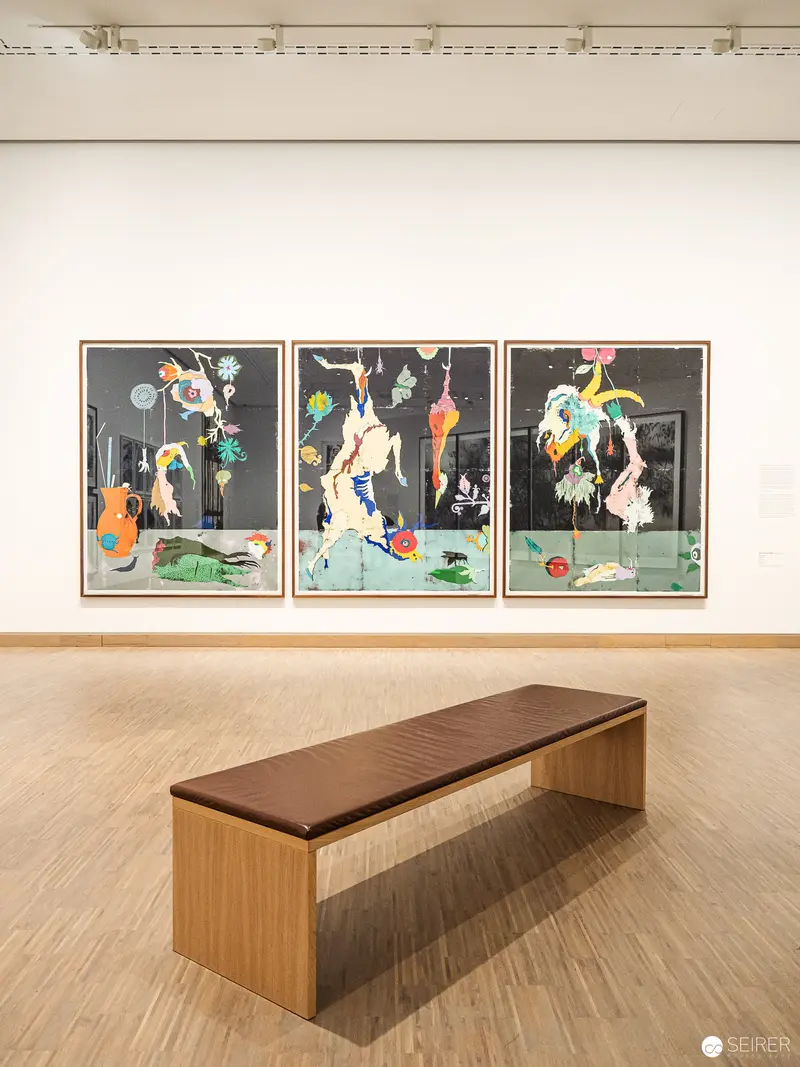 Triptych of Abstract Figures in "Andy Warhol bis Damien Hirst" Exhibition at Albertina Modern