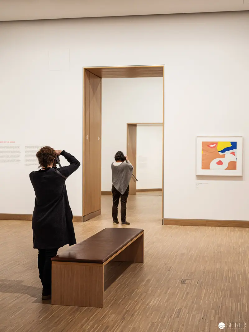Museum Visitors Framing Geometric Abstract Art at Albertina Modern, Vienna