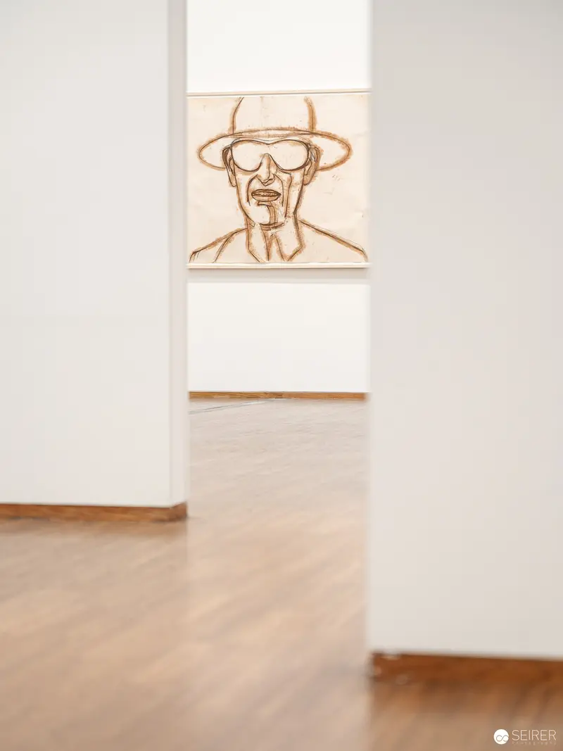 Alex Katz Exhibition View - Minimalist Portrait Sketch in White Gallery Space