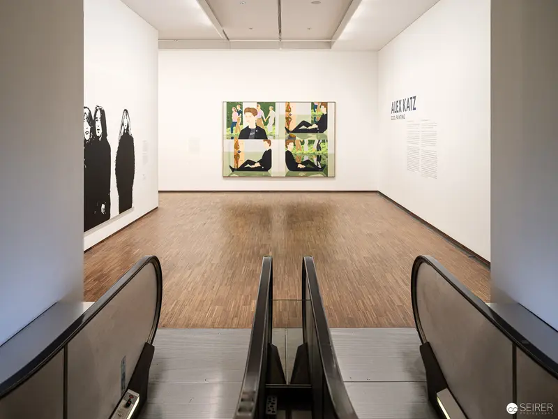 Alex Katz Exhibition Interior at Albertina Wien, Escalator Approach to Gallery Space