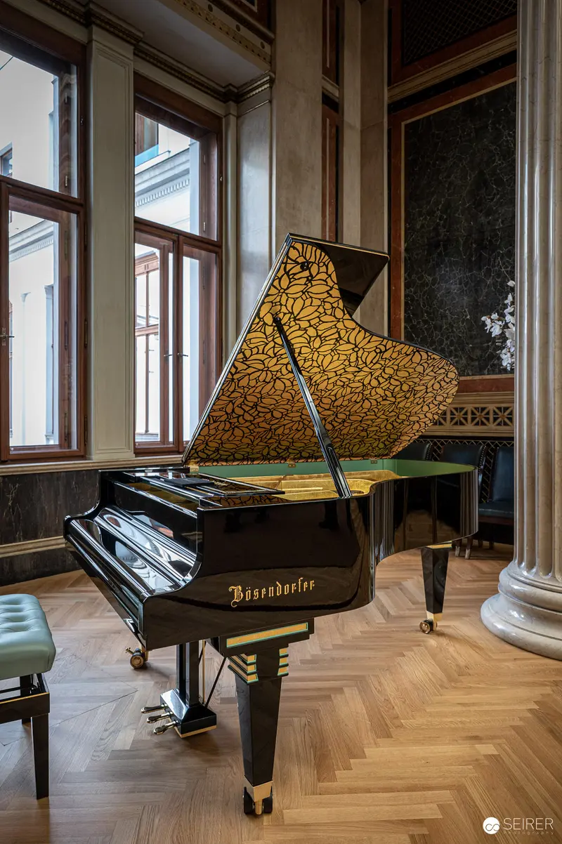 Bösendorfer Grand Piano in Ornate Viennese Parliament Interior with Herringbone Floors
