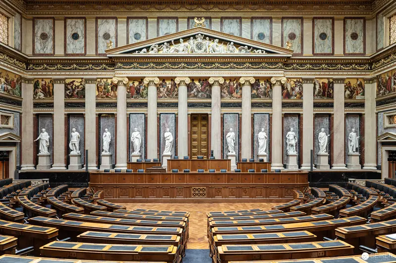 Historic Austrian Parliament Chamber with Neoclassical Architectural Grandeur in Vienna