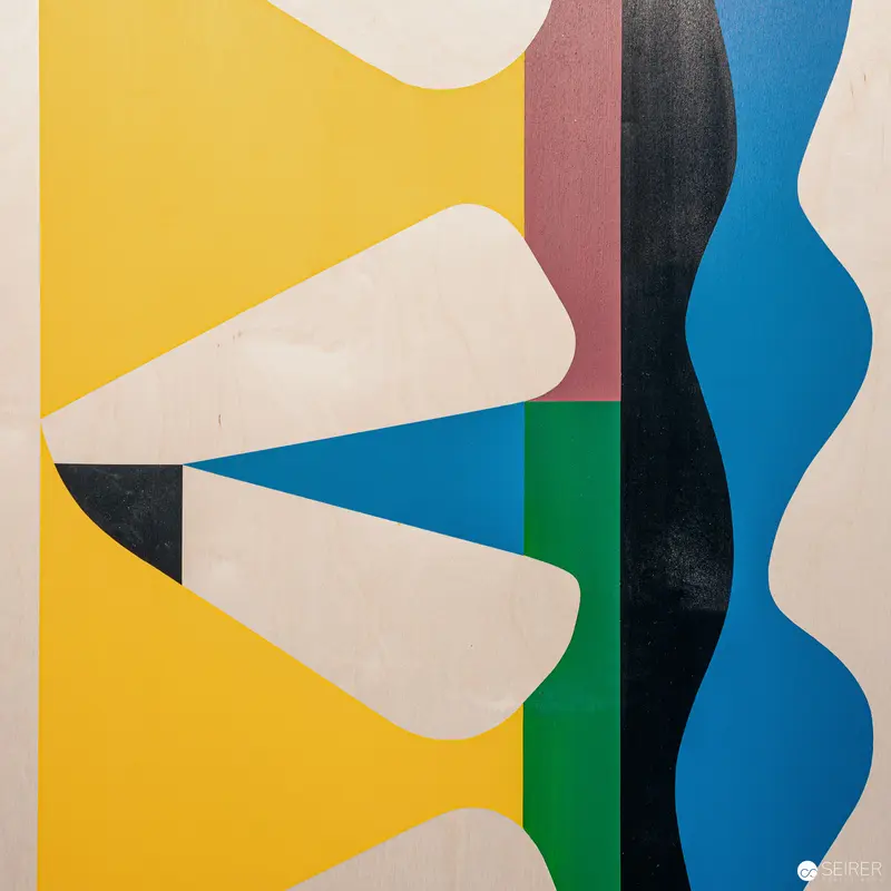 Abstract Geometric Composition with Dynamic Color Blocks and Curved Forms