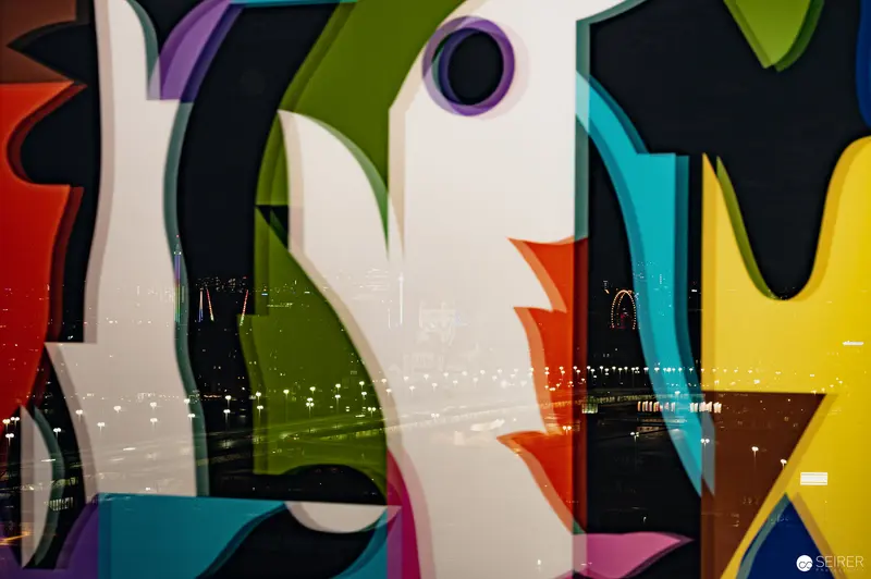 Abstract Geometric Composition in Vibrant Colors at Daniel Bernath Exhibition