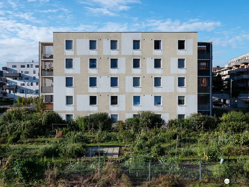 Urban Community Gardens Alongside Modernist Apartment Block Architecture