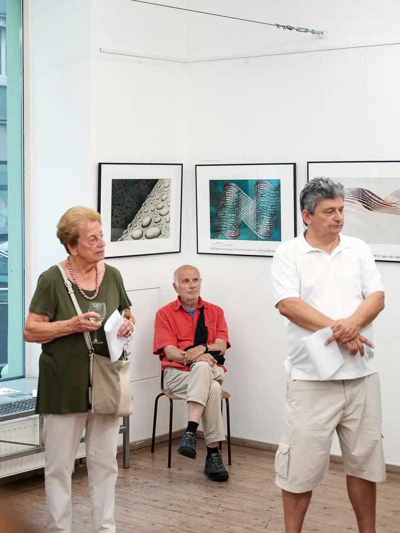 Art Gallery Visitors Viewing Contemporary Photographic Prints during Exhibition