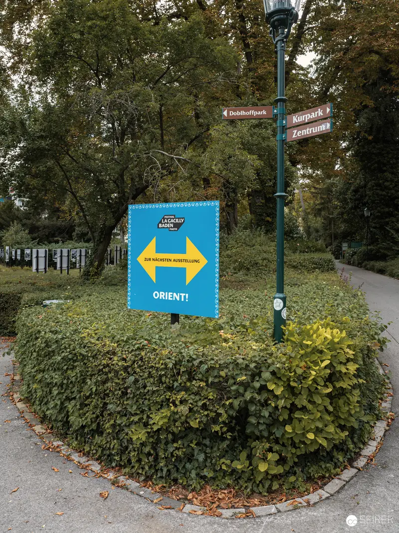 Orientation Signage at Ansichten Festival La Gacilly Baden Highlighting "Orient!" Theme