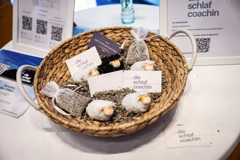 Die Schlaf Coachin Sleep Wellness Display with Natural Elements at Health Expo