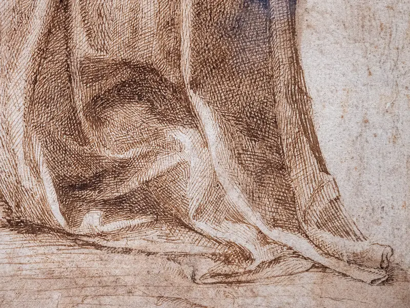 Study of Drapery and Feet in Renaissance Drawing Technique