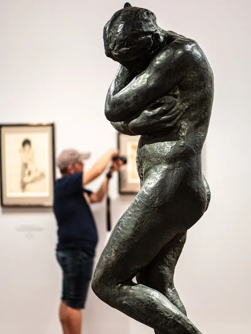 Bronze Sculpture of Crouching Human Figure at Michelangelo Exhibition, Albertina Wien
