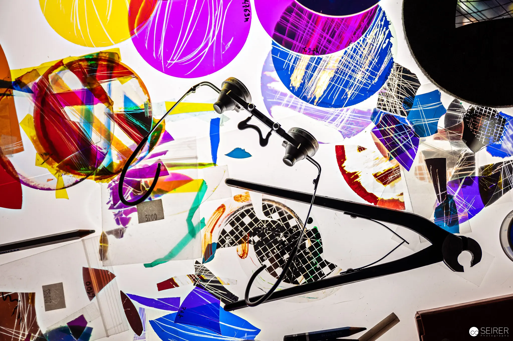 Fragmented Chromatic Composition with Drafting Tools and Graphic Elements