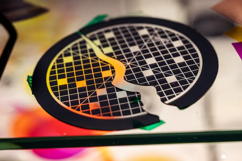 Deconstructed Tennis Racket Graphic Design with Gradient Color Overlay