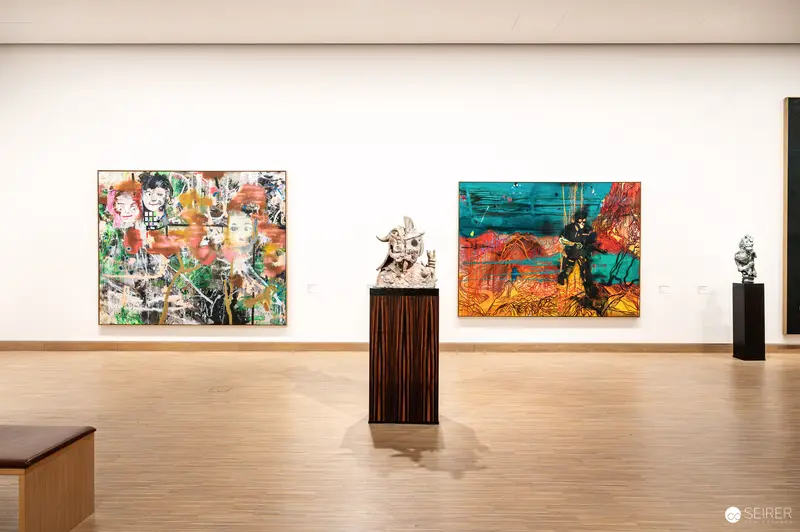 Large-format paintings and sculpture plinths in Albertina Modern's Österreich – Deutschland exhibition, Vienna
