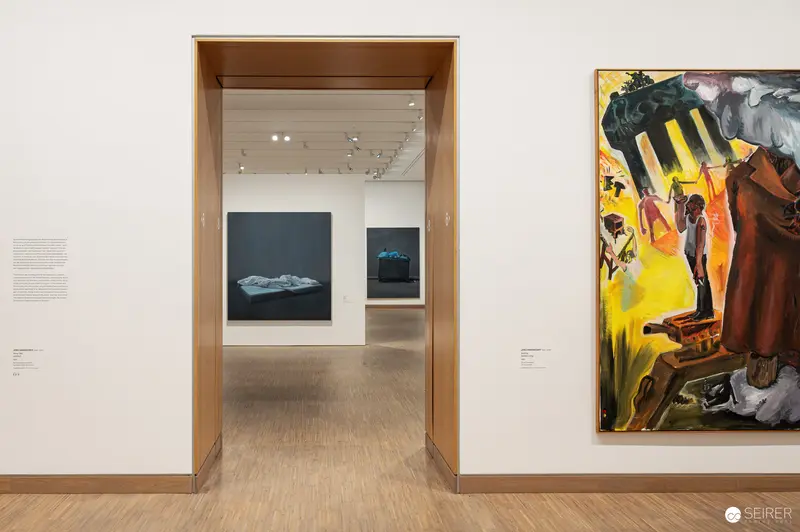 Albertina Modern gallery doorway with figurative painting, "Österreich – Deutschland. Malerei 1970–2020"