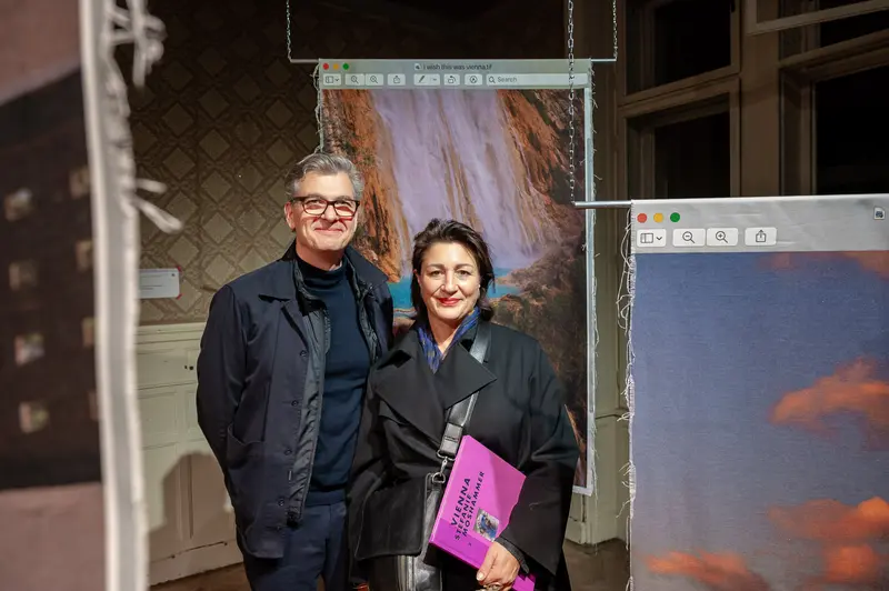 Stefanie Moshammer and Colleague at "A Fountain Playing In The Sun" Exhibition Opening