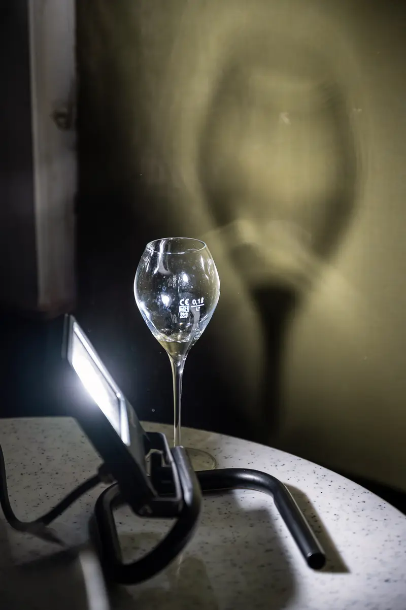 Luminescent Wine Glass with Digital Device in Soft Monochromatic Setting