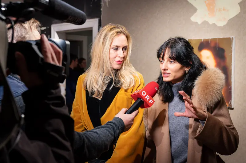 Stefanie Moshammer at ORF Microphone During Art Exhibition Opening