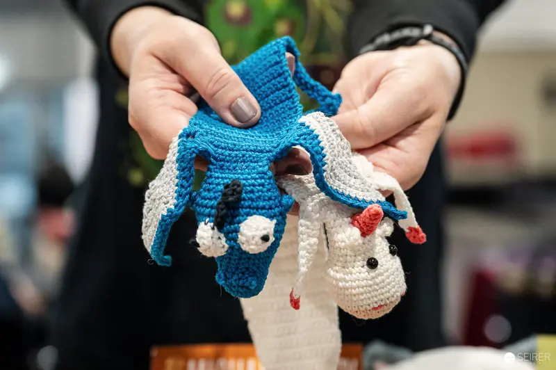 Handcrafted Crocheted Blue and White Octopus at Craft Exhibition