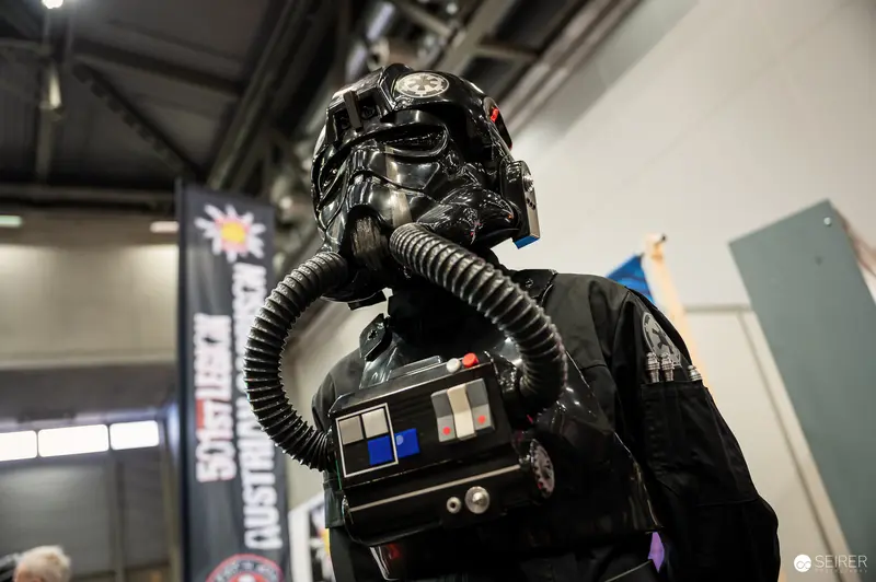 TIE Fighter Pilot Cosplay at Vienna ComicCon 2023 Showcasing Detailed Star Wars Costume