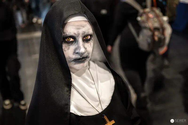 Cosplay Nun with Supernatural Makeup at Vienna ComicCon 2023
