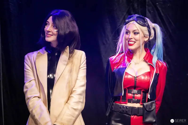 Harley Quinn Cosplayer and Fellow Contestant on Stage at VIECC Vienna Comic Con 2023