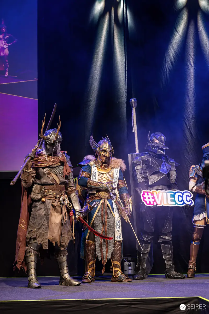 Armoured Cosplayers Line Up on VIECC Vienna Comic Con Cosplay Contest Stage
