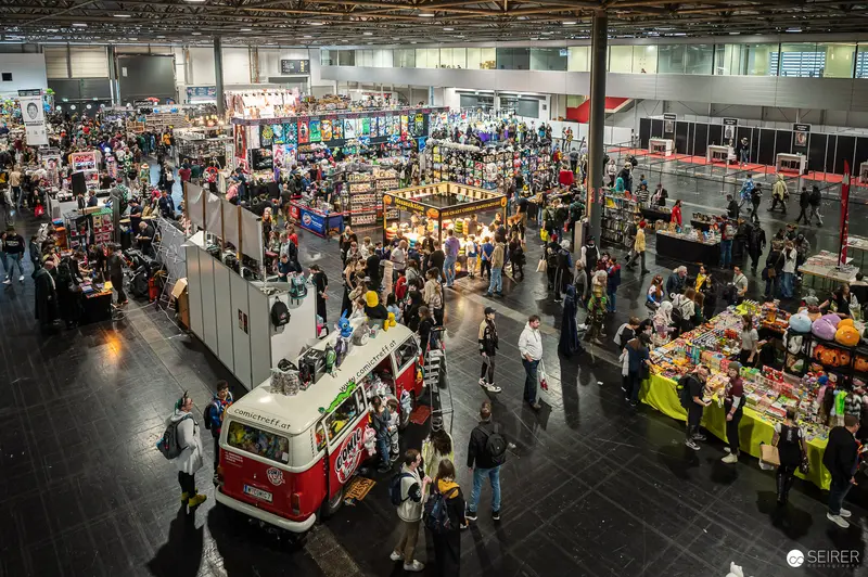 Elevated View of VIECC Vienna Comic Con Dealer Hall with Comictreff VW Bus