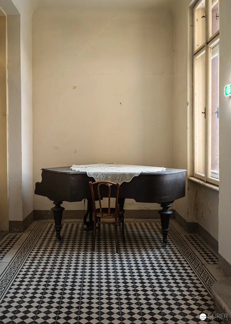 Grand Piano and Bentwood Chair on Chequered Tile Floor, Südbahnhotel Semmering