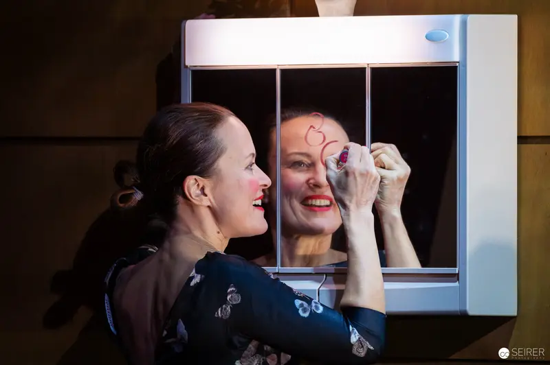 Actress Applying Makeup Backstage at Theater Production Der Himbeerpflücker