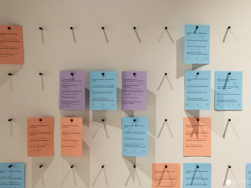 Wien Museum Renovation Planning Wall with Colorful Sticky Note Project Mapping