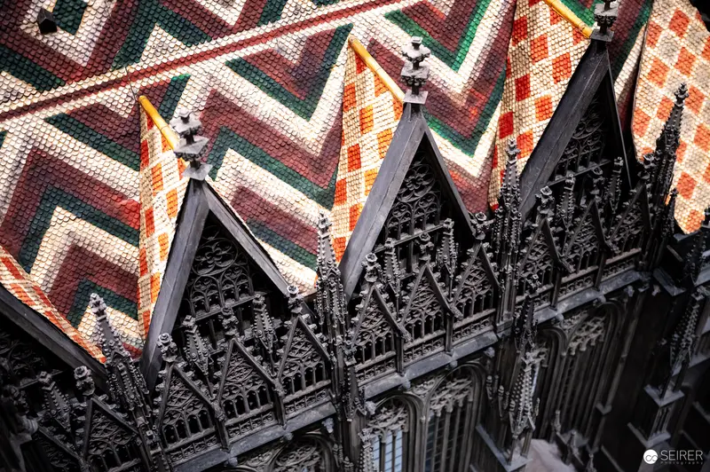 Colorful Zigzag Tile Roof and Gothic Architectural Details at St. Stephen's Cathedral