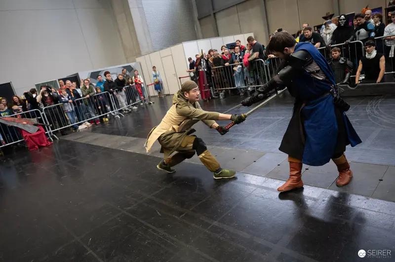 Medieval Combat Demonstration at Vienna ComicCon 2023 Historical Reenactment Stage